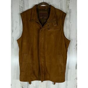 Aston Mens Goat Suede Vest Size‎ XL Camel Brown Full Zip Snap Western Ranch